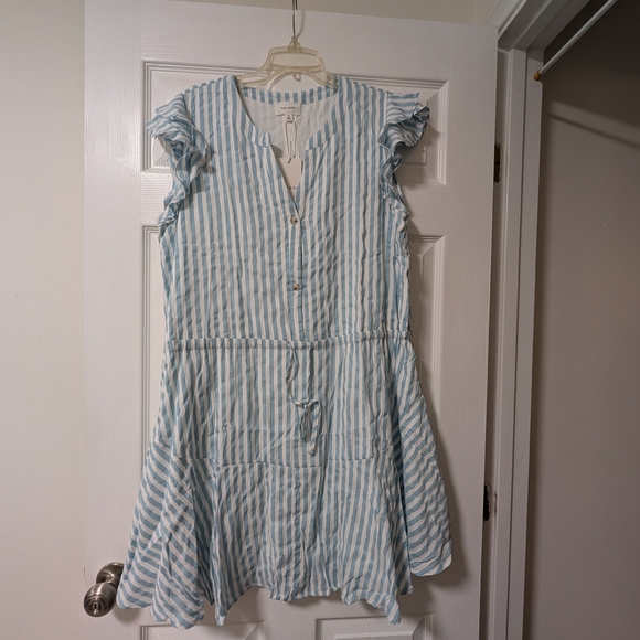 Elegant Striped Mini Dress in Blue and White - Picture 1 of 8